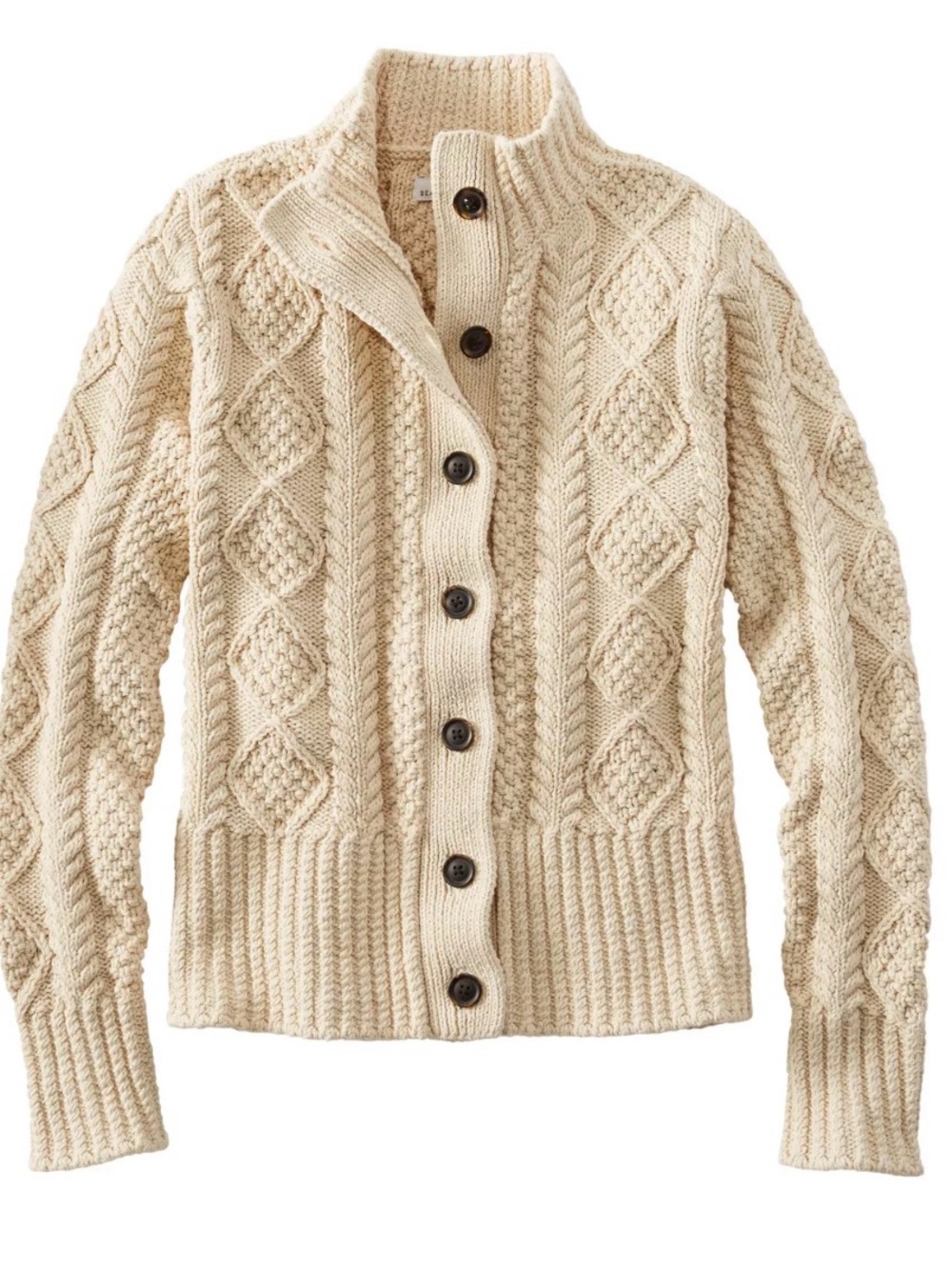 LL Bean Cream Cable-Knit Button-Front Fisherman Cardigan Sweater
